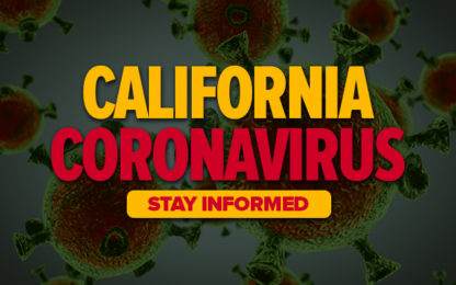 Yellow and Red Sign that reads "California Coronavirus, Stay Informed. Photo by Alpha Media USA Portland OR