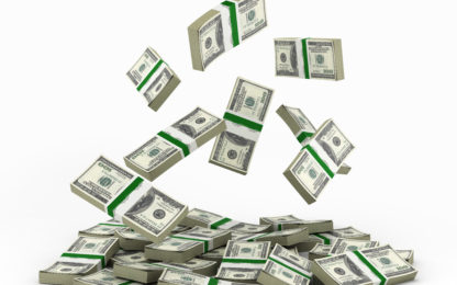 big pile of money american dollar bills on white background 3d illustration. Photo from Alpha Media USA Portland OR