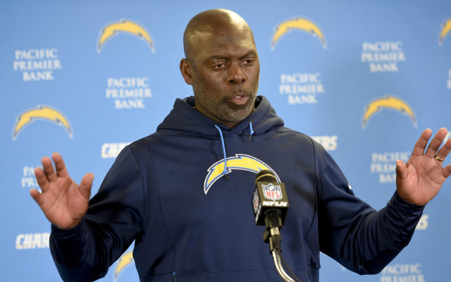 Los Angeles Chargers head coach Anthony Lynn takes questions at a news conference after defeating the Pittsburgh Steelers in an NFL football game, Sunday, Dec. 2, 2018, in Pittsburgh. (AP Photo/Don Wright) 