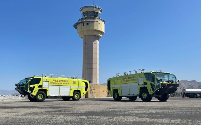 Two new firefighting and rescue trucks at Palm Springs International Airport. Photo from City of Palm Springs CA