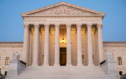 Exterior of the Supreme Court of the United States in glow of early evening setting sun. Located close to US Capitol building in Washington DV, USA Photo by Getty Images 1167833876-1 Use date: Oct 22nd 2021, May 2nd 2022