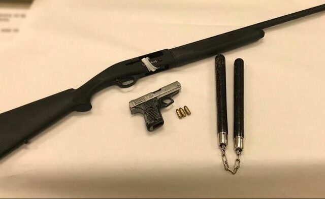 Rifle and handgun confiscated by deputies in a bust in Desert Hot Springs and Palm Springs CA Dec 8th 2021. Photo from Riverside County Sheriffs Dept.